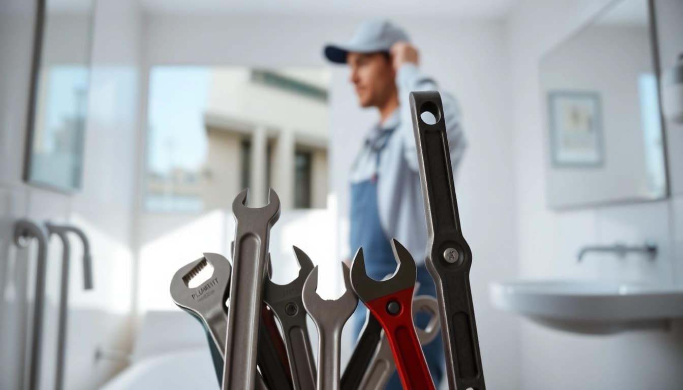 Find a reliable plumber near me fixing a modern sink in a clean bathroom.