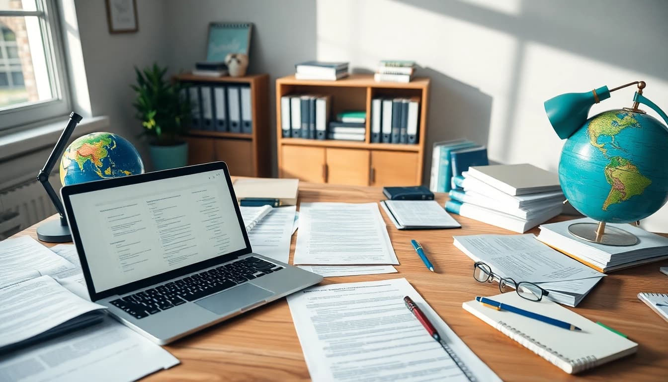 Workspace featuring sworn translation documents and professional tools for beëdigde vertaling.