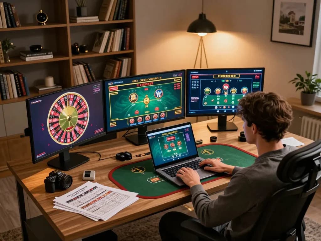 Engaging with live dealer games at online casinos Canada from a stylish home gaming setup.