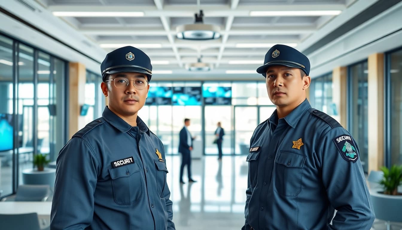 Security Company personnel ensuring safety in a modern office setting.