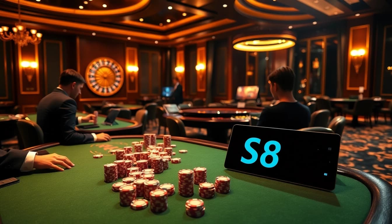 Players experience the thrill of high-stakes gambling at luxurious tables themed with S8 elements.