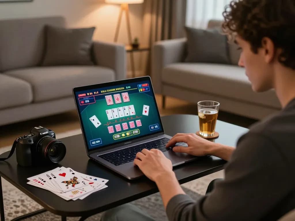 Player enjoying strategic blackjack gameplay at SC88 in a cozy home setting.