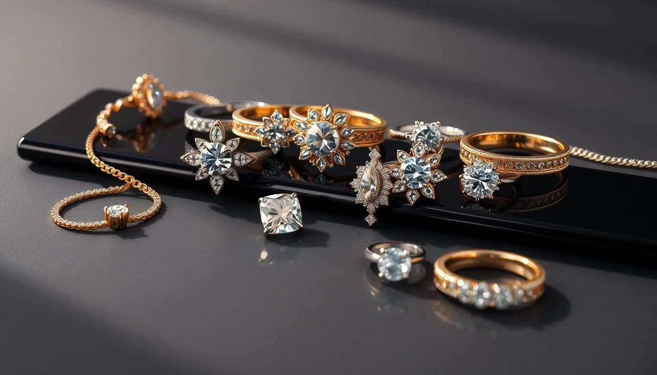 Professional jewelry photography showcasing exquisite rings and necklaces