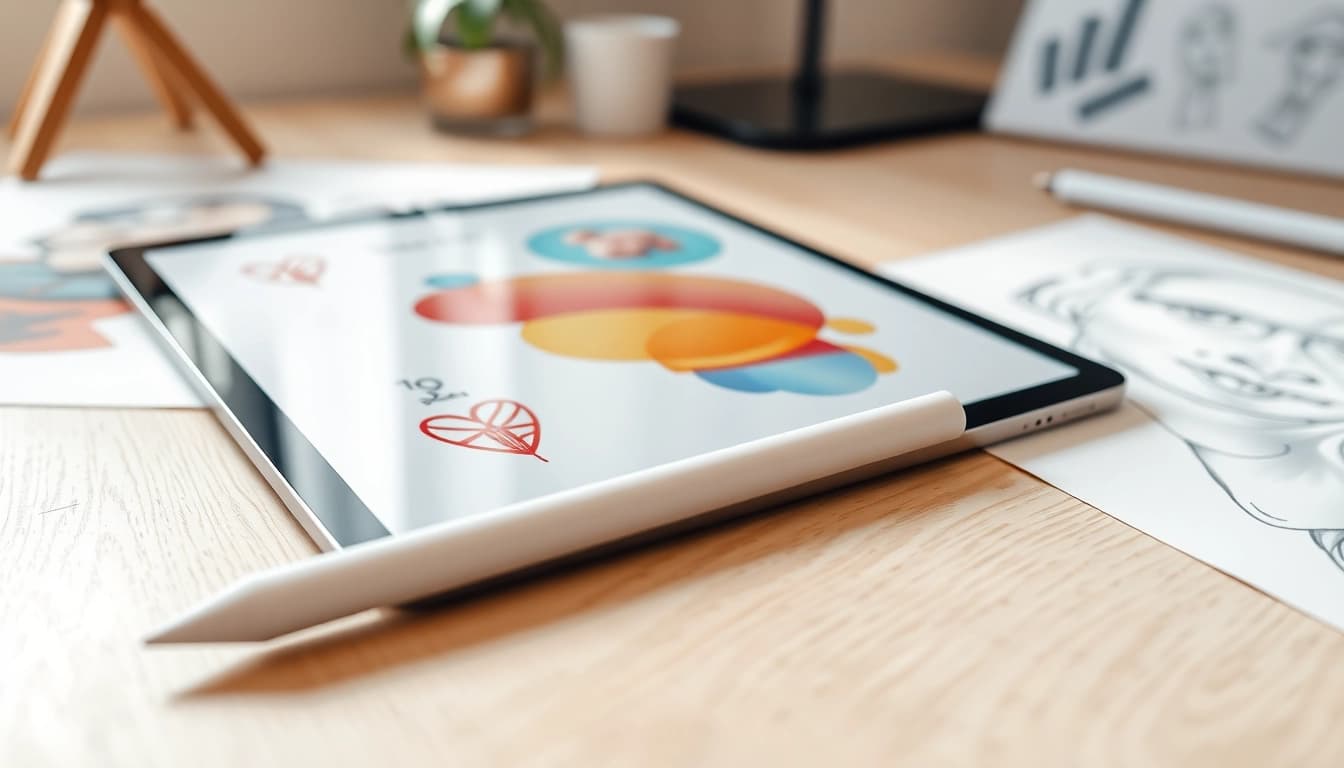 Usando Apple Pencil Pro para crear arte digital en tablet.