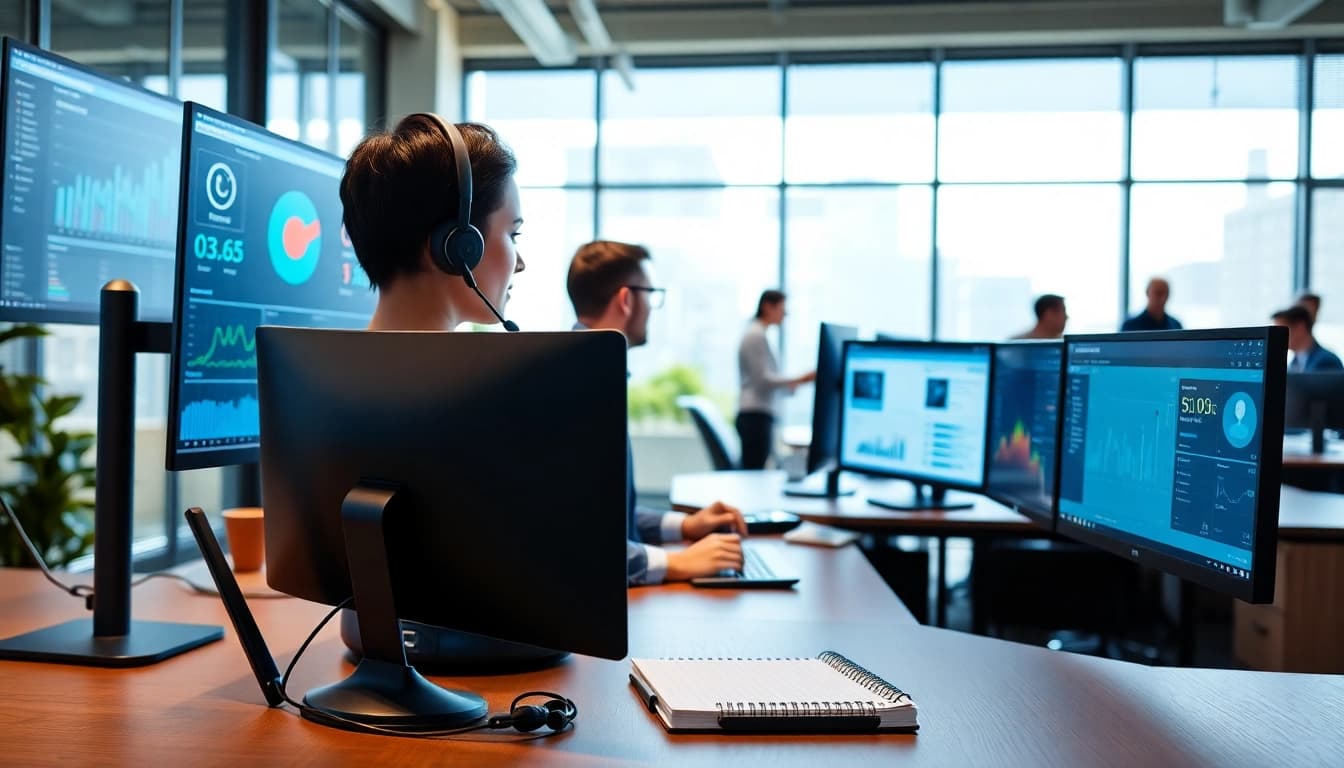 Enhance your team's productivity with call centre software displayed in a modern office setup.