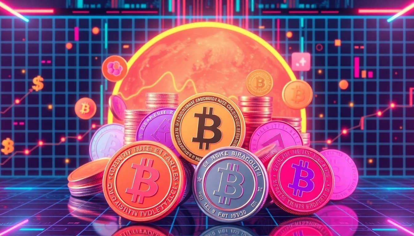 Engage with the latest trends in Trending Coins listing featuring vibrant coins and innovative digital elements.