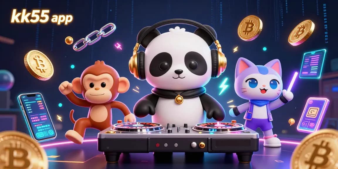 Spin to win with the kk55 app in this vibrant gaming scene featuring 3D characters.