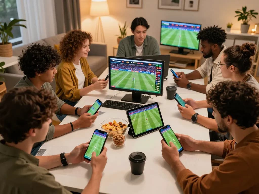 Gamblers engaging in sports betting on FB88 app from home, showcasing excitement and strategy during a live game