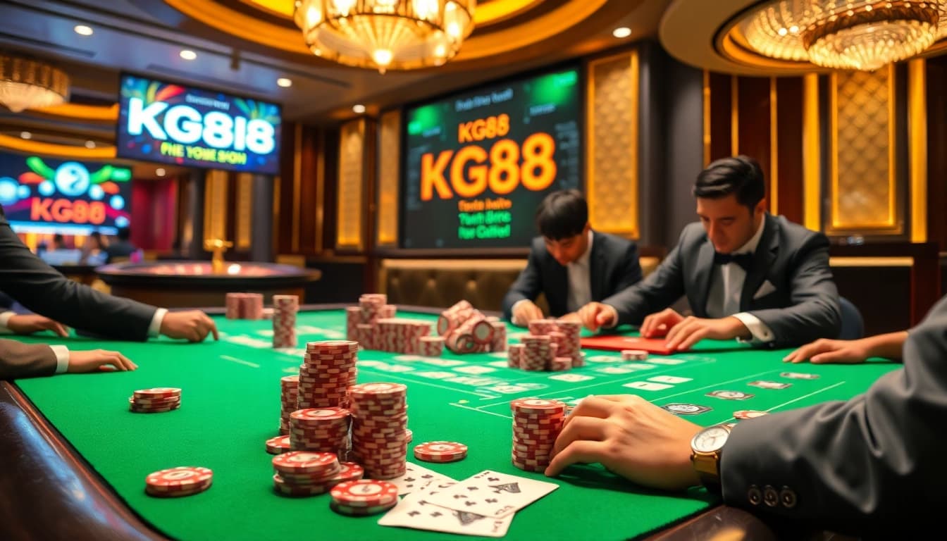 Experience the thrill of kg88's high-stakes casino games with vibrant tables and excited players.