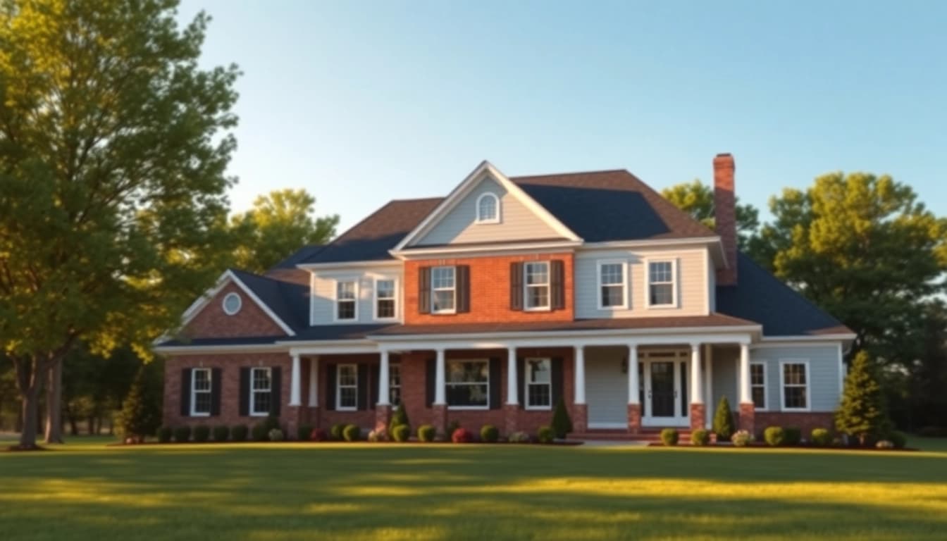 Showcasing a stunning Sharon Custom Colonial New Build surrounded by a serene suburban landscape.