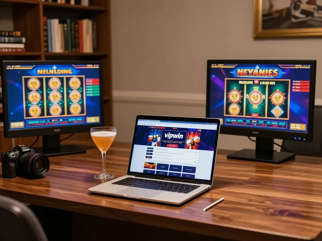 Engaging gameplay on vipwin online casino with colorful game screens and a cozy home setup