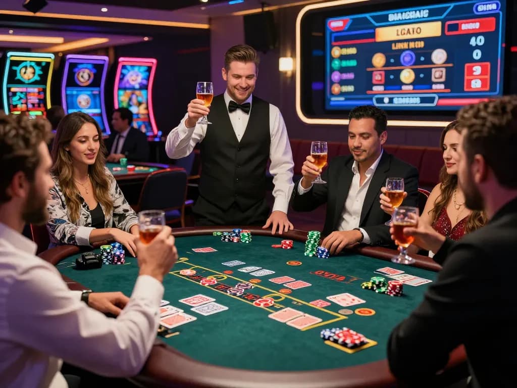 Exciting live casino gaming at https://bong99.pro/, showcasing players celebrating wins with colorful chips and vibrant atmosphere.