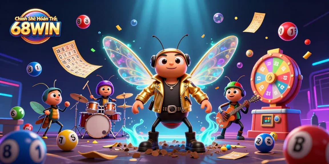 Experience the excitement of Chính Sách Hoàn Trả 68WIN with vibrant lottery elements and engaging characters.