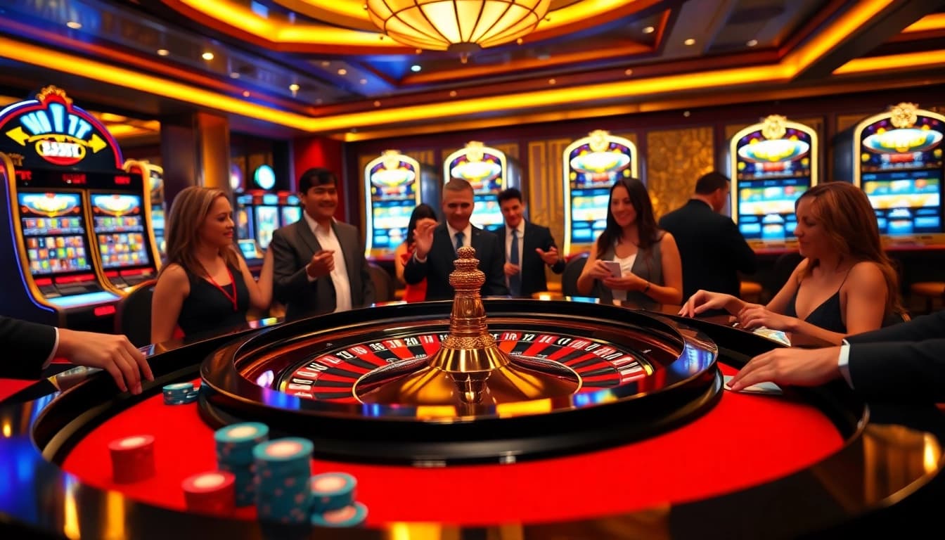 Experience the thrill of gambling at 8xx.com with an elegant roulette table and eager players.
