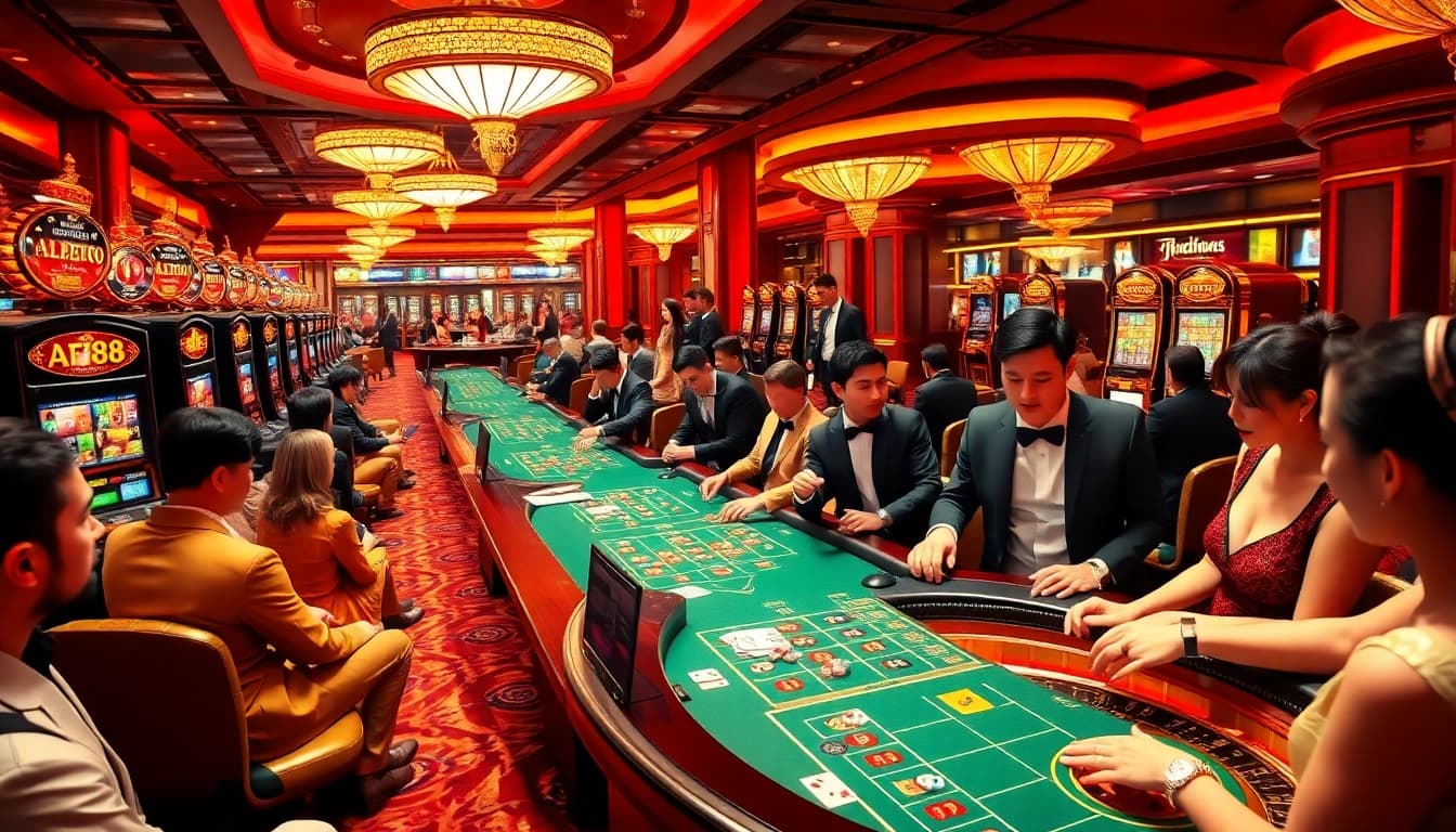 Experience the thrill at AF88 casino with players engaging in exciting games like blackjack and roulette.
