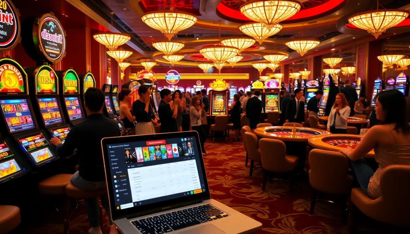 Pemain slot Togelsumo merayakan kemenangan besar dalam suasana kasino mewah.