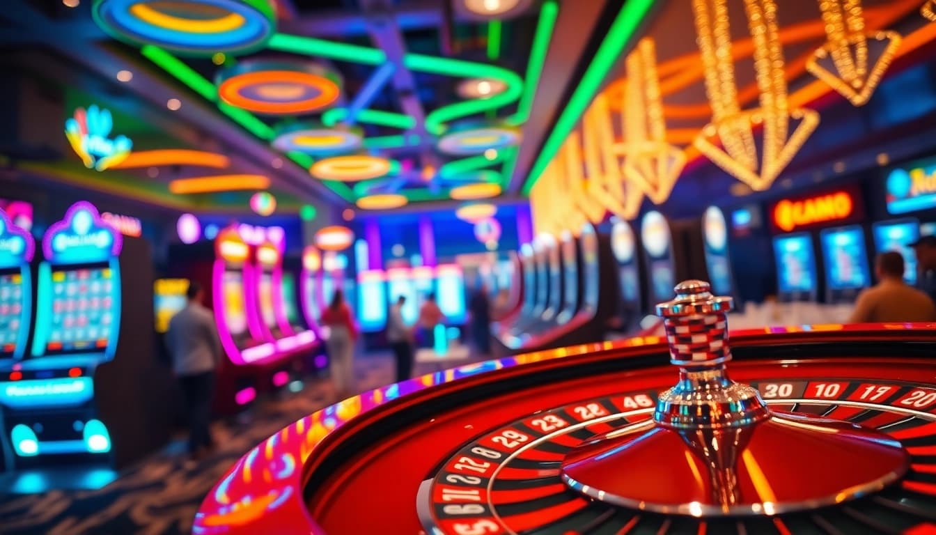 Players enjoying thrilling games at 8win malaysia casino with roulette and vibrant atmosphere.