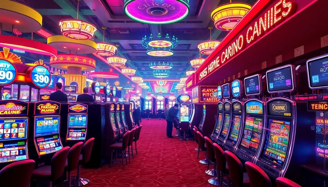 Win big at Vegas hero casino, featuring a bustling gaming floor with vibrant lights.
