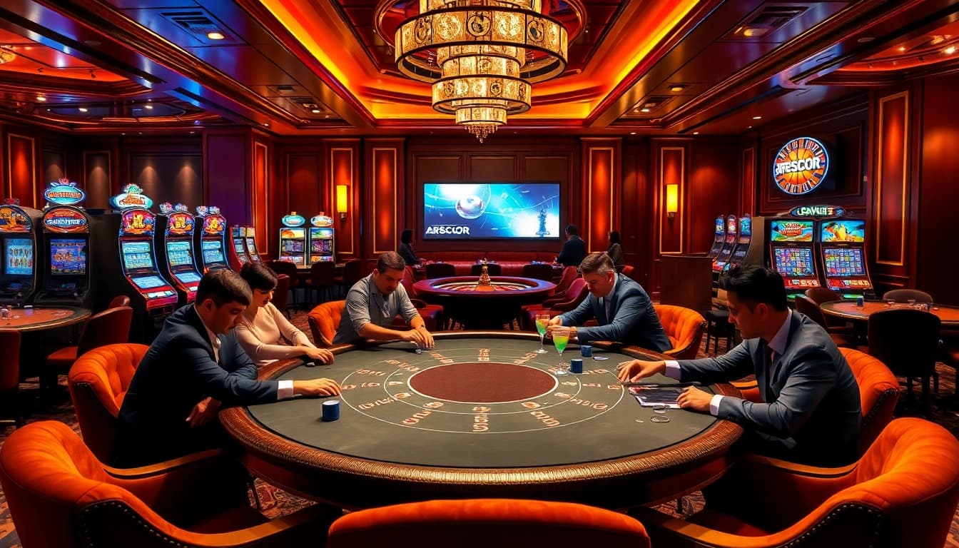 Experience thrilling gameplay at link aresgacor's vibrant casino scene with poker tables and slot machines.