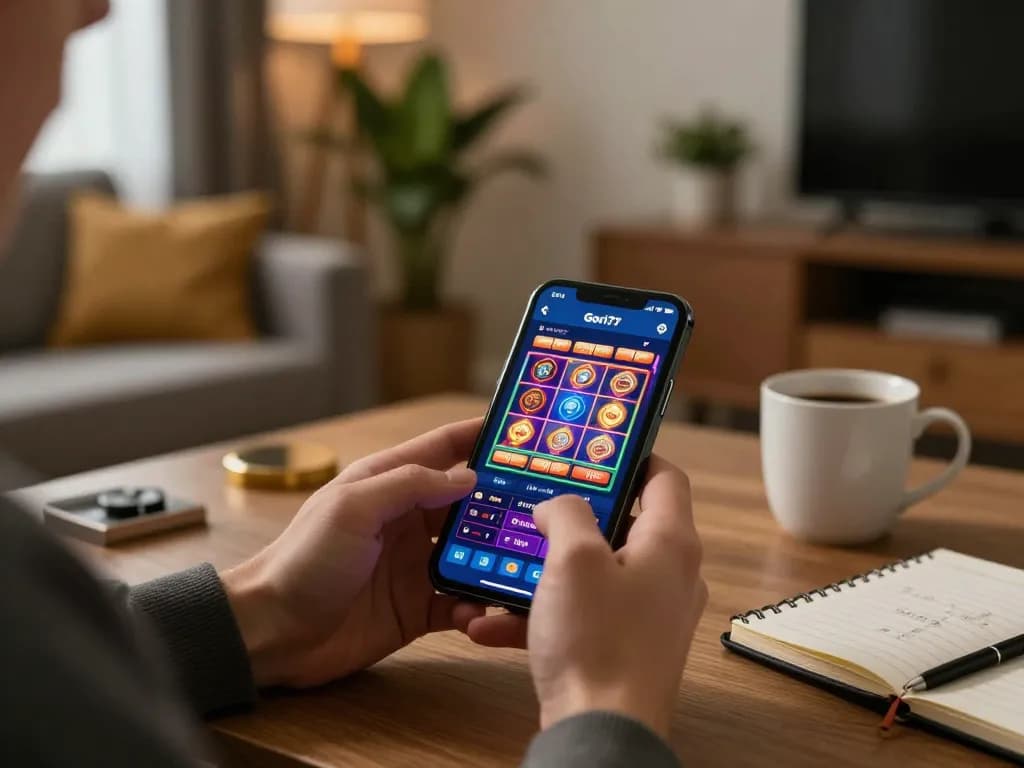 Engaging Gori77 online gaming experience on smartphone, showcasing vibrant slot machine graphics