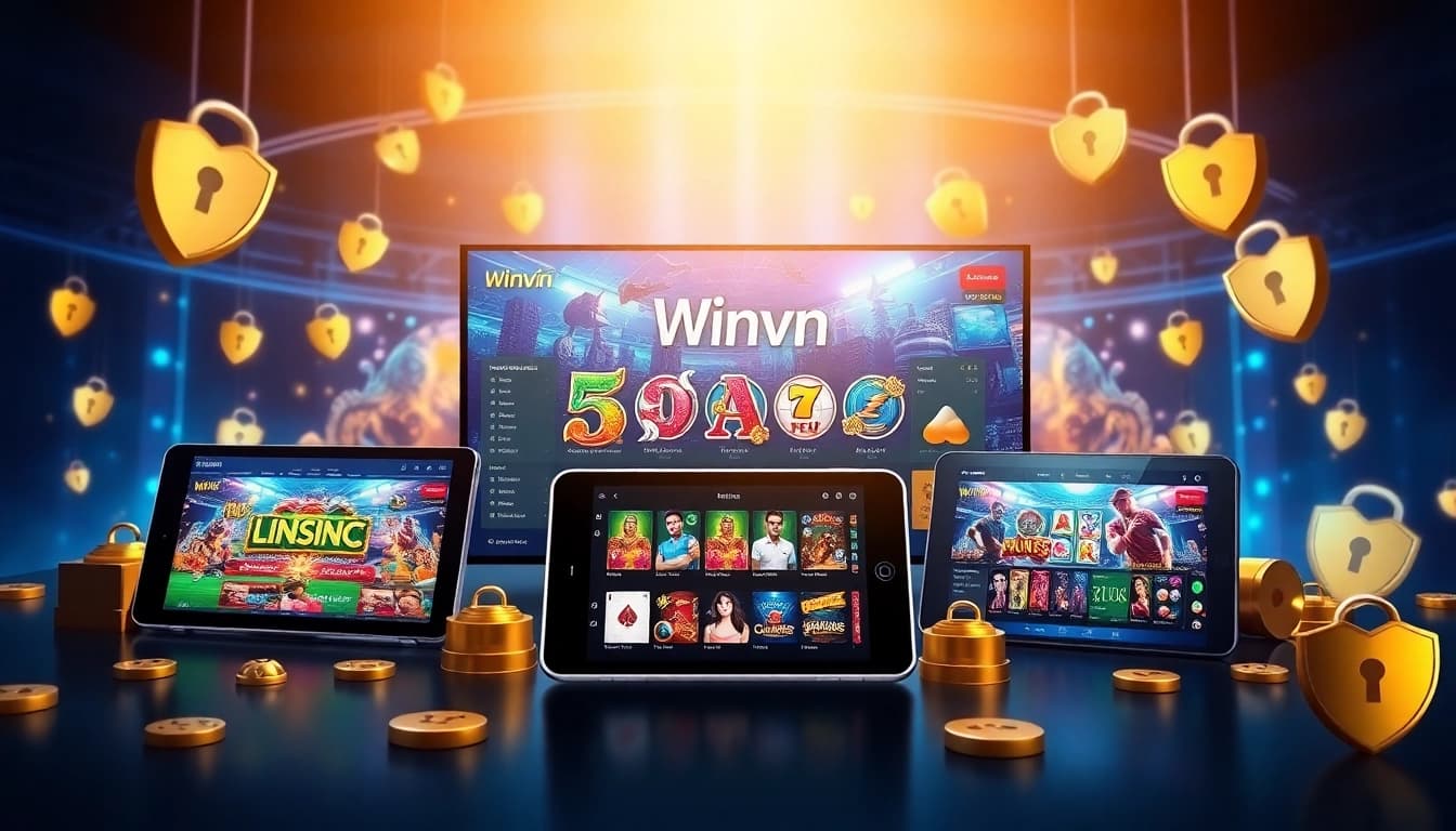 Winvn uy tín online gaming interface with vibrant casino themes and secure features