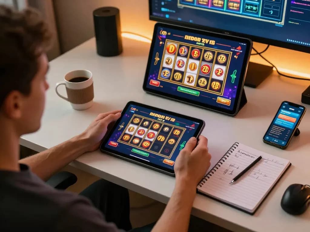 Engaging gameplay at slot deposit 2rb online casino with a player enjoying a tablet interface
