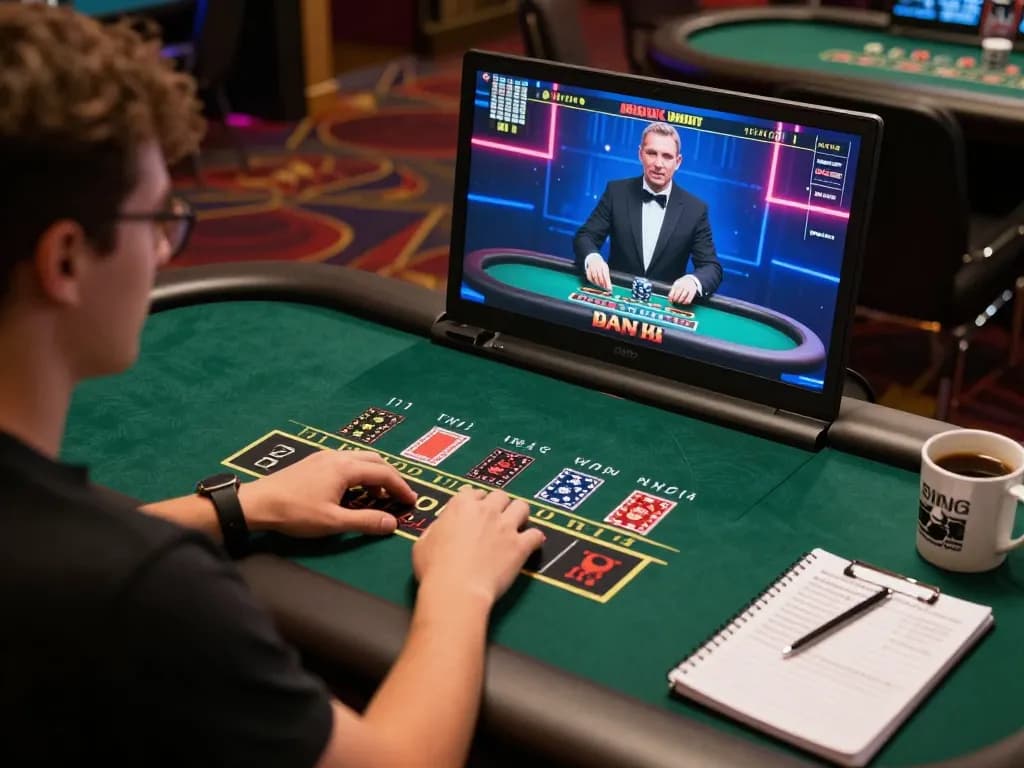 Player engaging with live dealer blackjack at TG88 online casino on laptop.