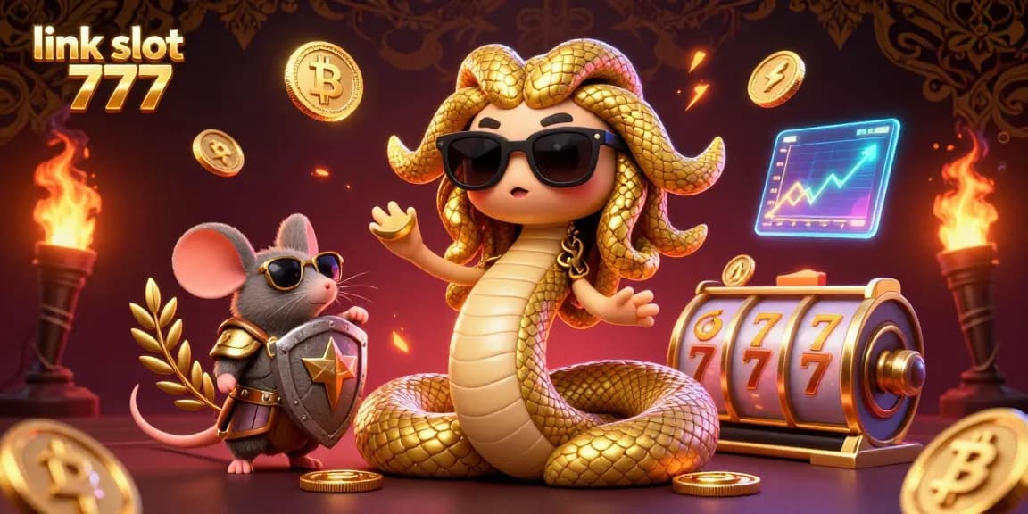 Spin the reels with the lively atmosphere in this vibrant link slot 777 illustration, perfect for gamblers.