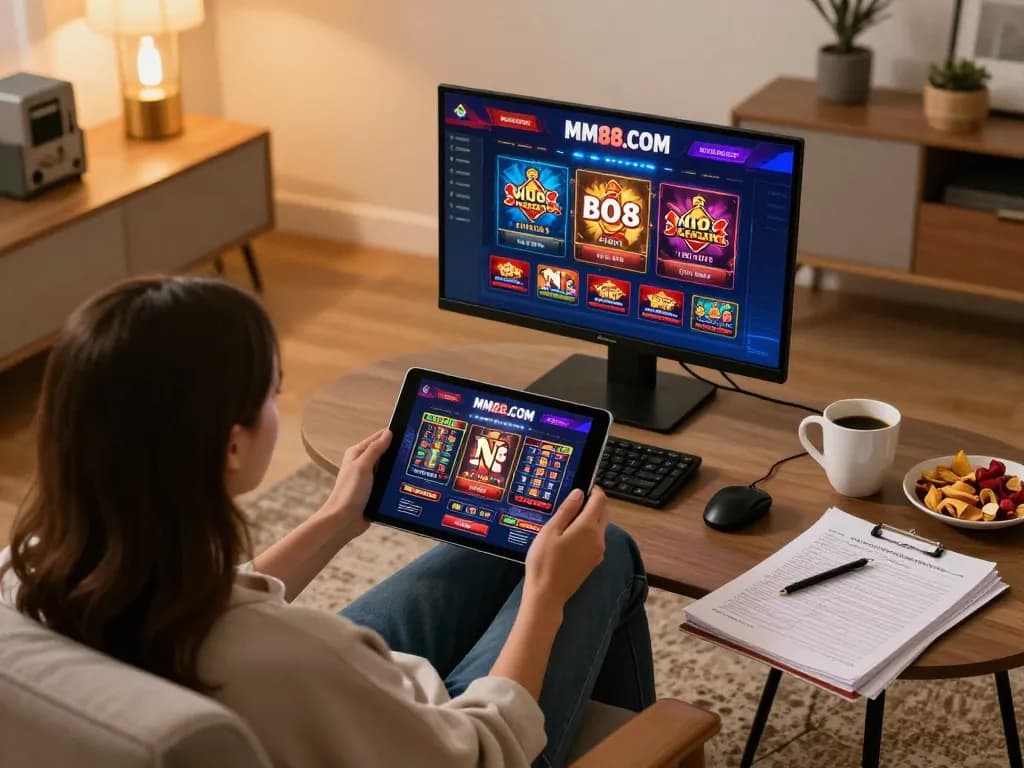 Engaging with MM88.COM on a tablet, showcasing online gambling setup with strategic notes