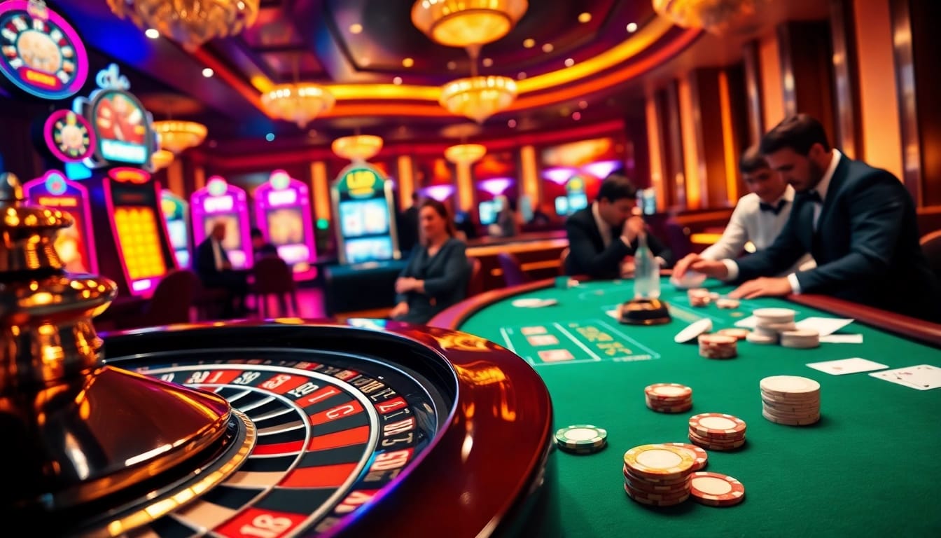 Experience high-stakes action at LV88 casino with players engaging in blackjack and roulette.