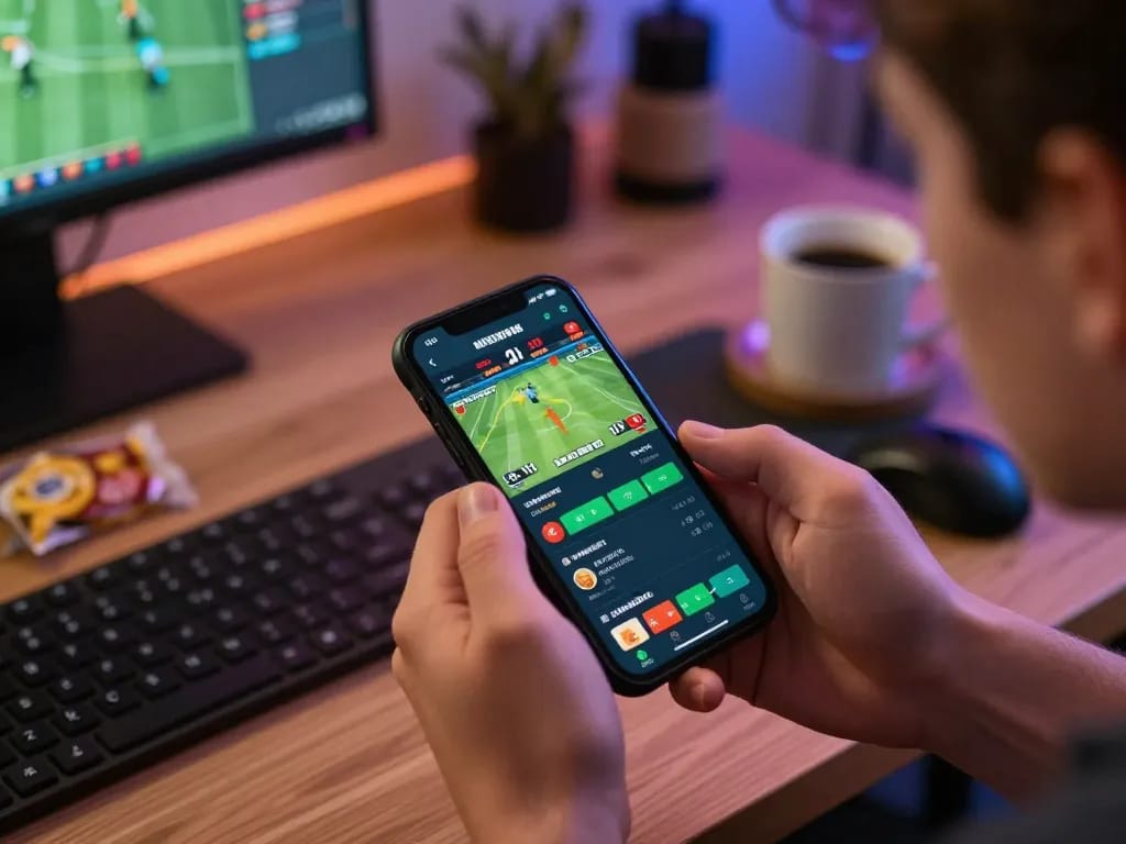 Engaging player using the hytw3339 app for sports betting on a smartphone with exciting live updates.