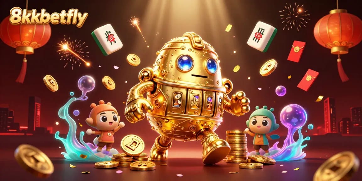Engage in thrilling gameplay at 8xbetfly with a dynamic 3D illustration of an ancient golden golem.