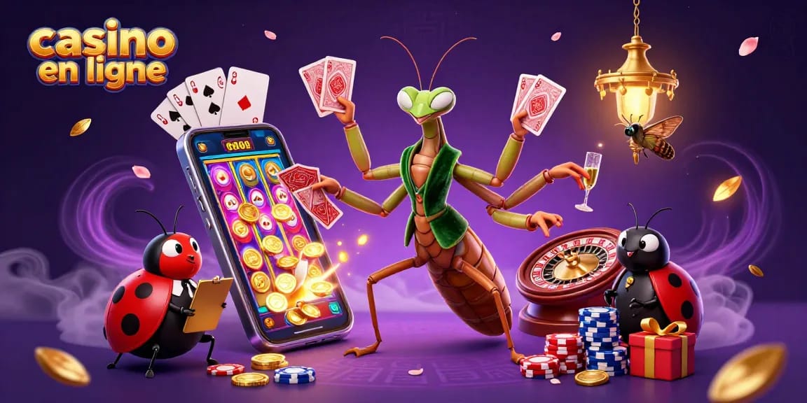 Jouer dans un casino en ligne avec des jeux captivants, des cartes et des jetons dispersés autour