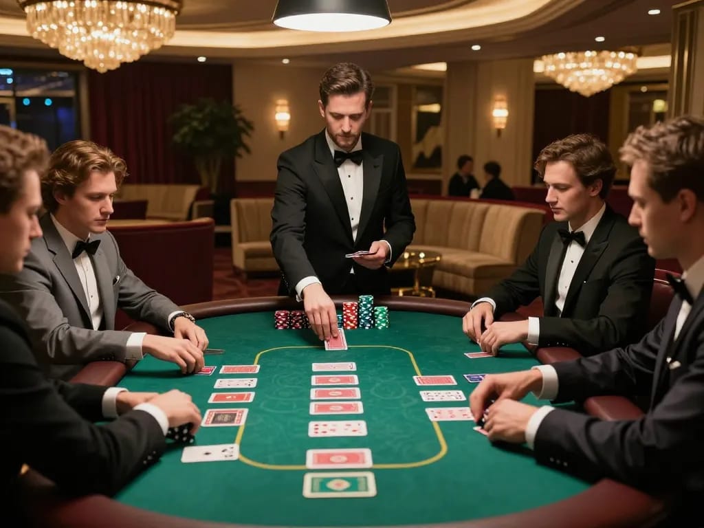 BL555 players engaging in a high-stakes poker game, showcasing strategic gameplay and casino excitement