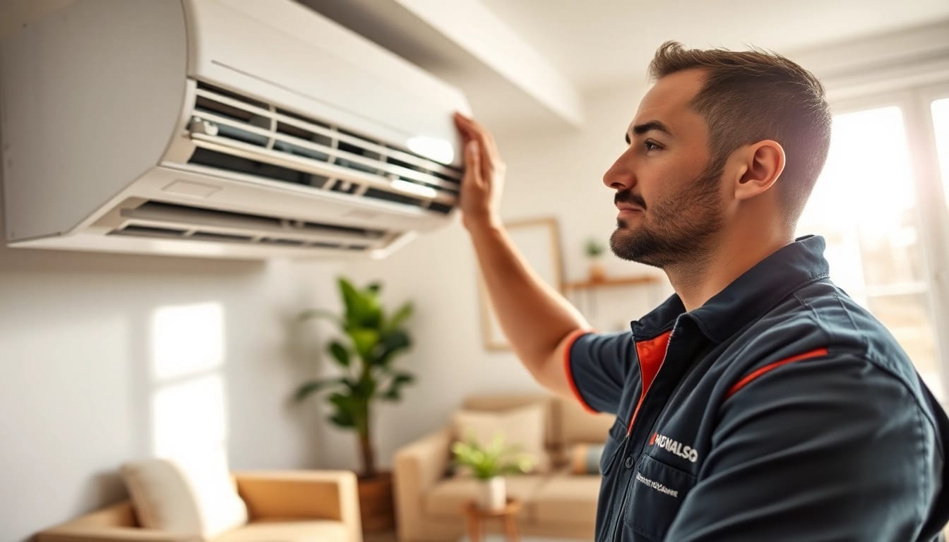 Trustworthy HVAC company canada technician inspecting a modern heating system in a cozy home.