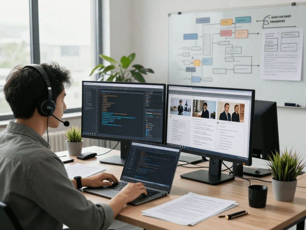 AI detector insights for content moderation at a modern tech workstation.