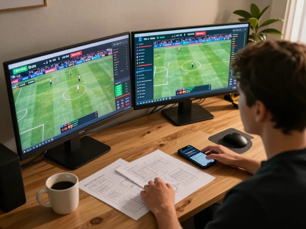 Participating in sports betting with Nhà cái HO88 at a modern online gaming setup, displaying live odds