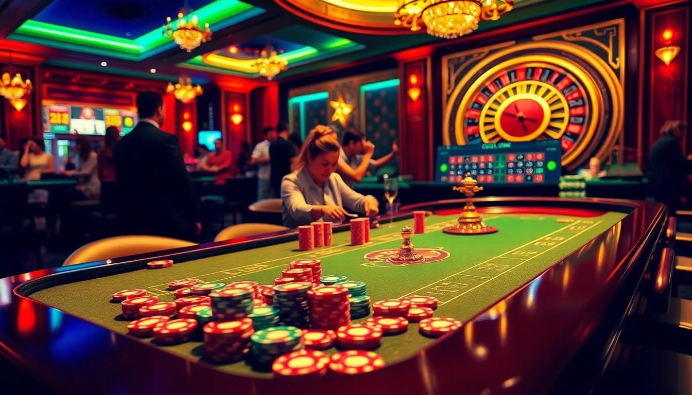 GG88 players enjoying an exciting round of poker at a vibrant casino table filled with chips.