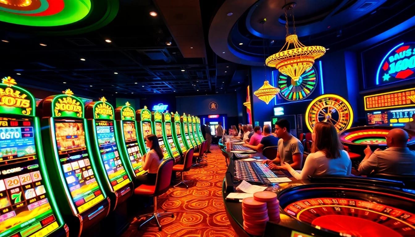 Win big at slot777 with vibrant slot machines and excited players in a luxurious casino.