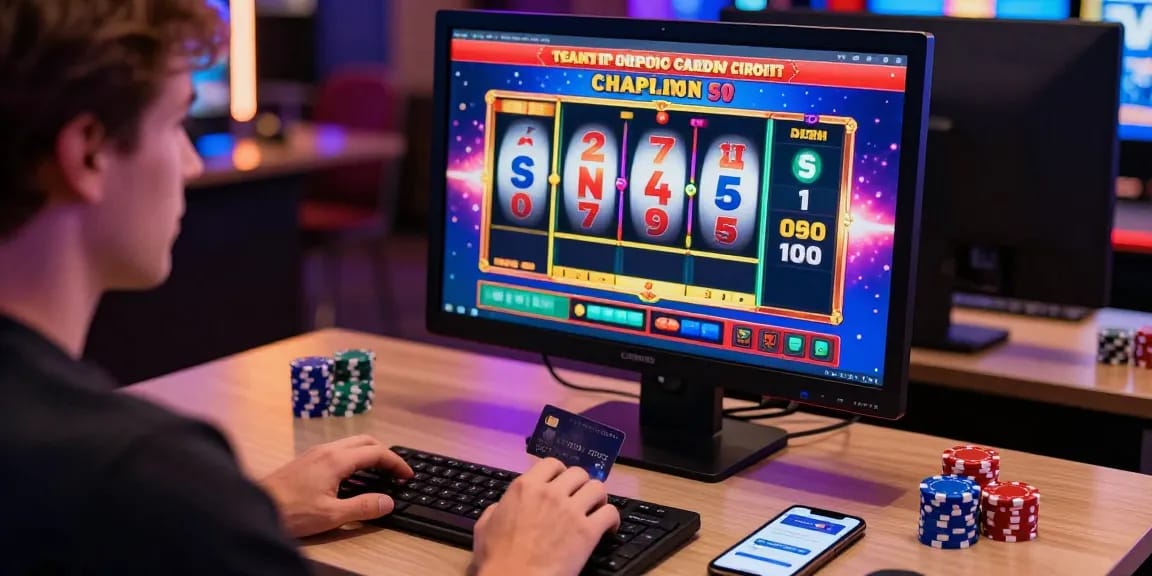 Enjoying gameplay at the best credit card casinos with vibrant slot machines and engaging atmosphere.
