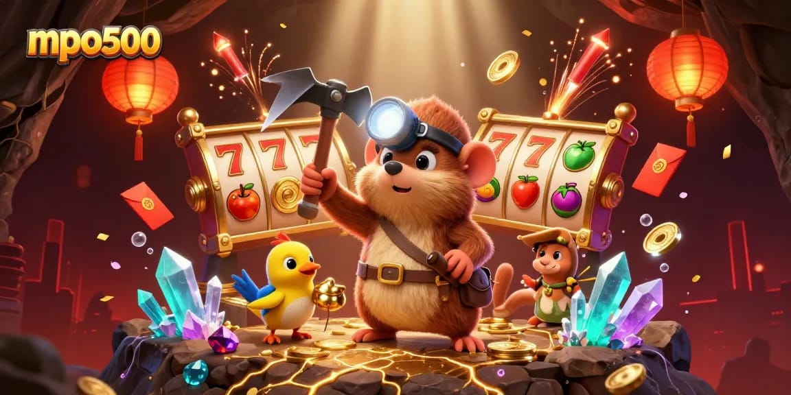 Play and win big with mpo500 while exploring glowing treasures in this vibrant casino scene.
