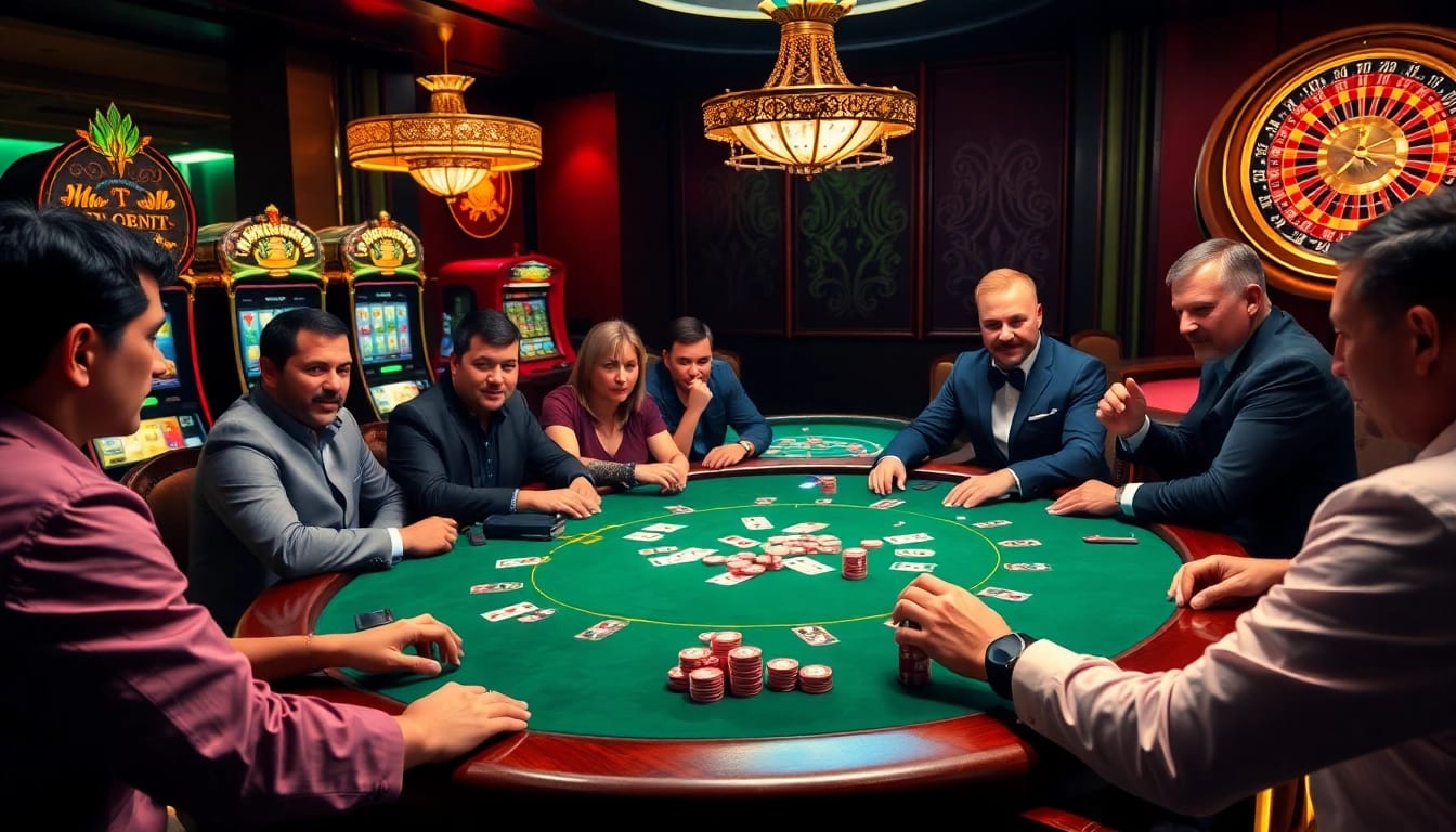 Engage in a thrilling poker game at a vibrant casino showcasing BDTK3 with chips and excitement.
