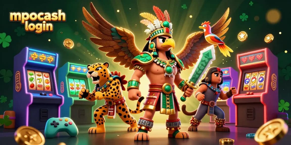 MPOCASH login showcases an Aztec warrior ready to lead players to jackpots in thrilling slots.