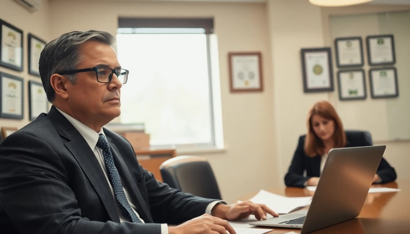 Clearwater truck accident attorney advising a client in an office setting.