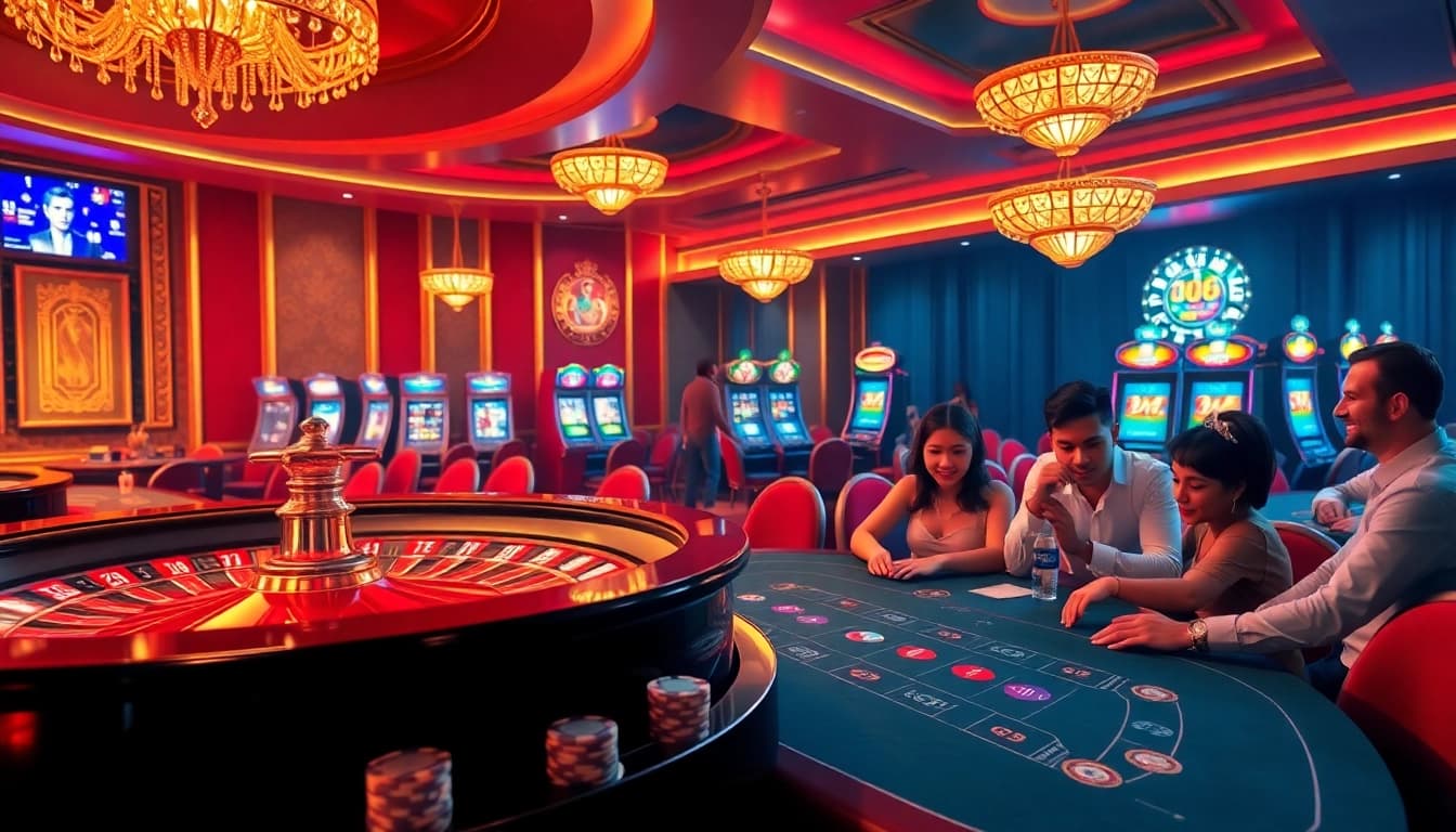 Experience the excitement of gambling at https://gg888.info/ with vibrant casino visuals featuring roulette wheels and poker chips.