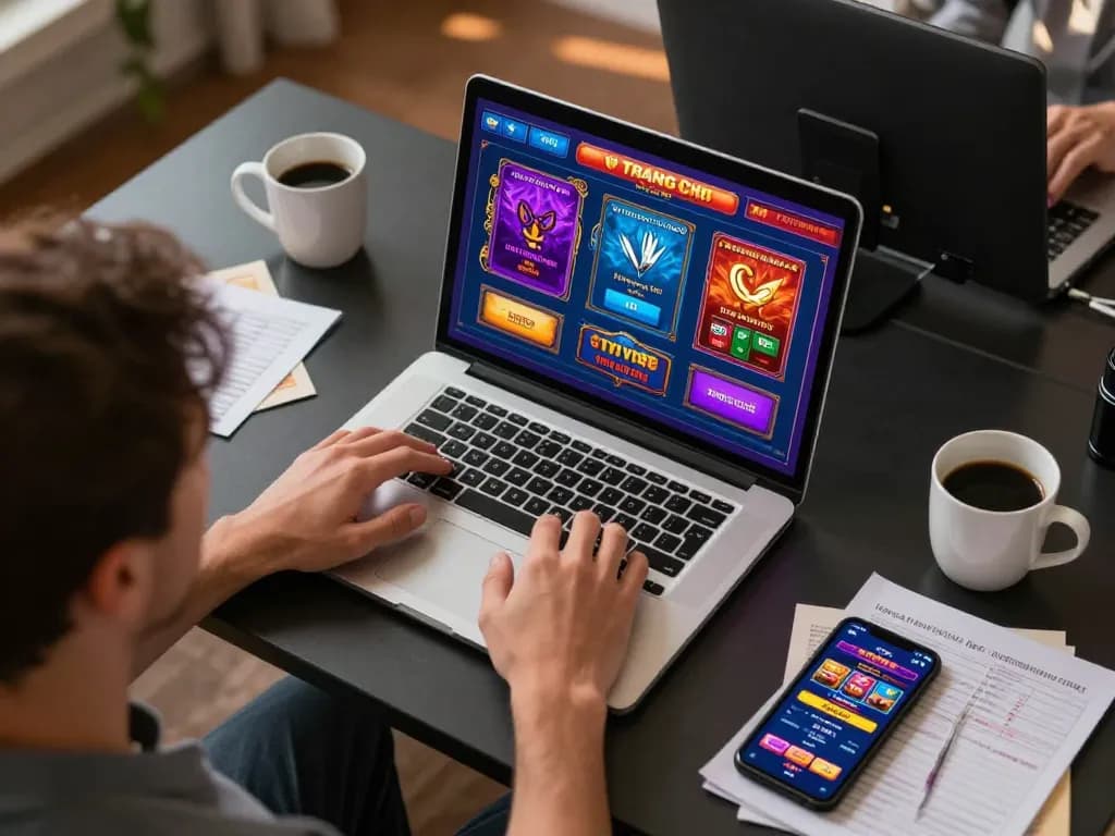 Engaged player enjoying LOTO188 TRANG CHỦ online gambling with strategy notes on the table