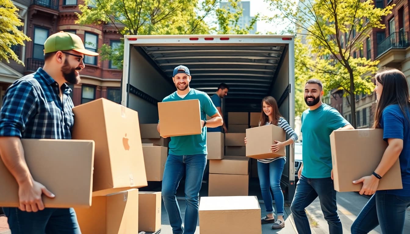 Local movers boston helping a family pack on moving day, showcasing professionalism and teamwork.