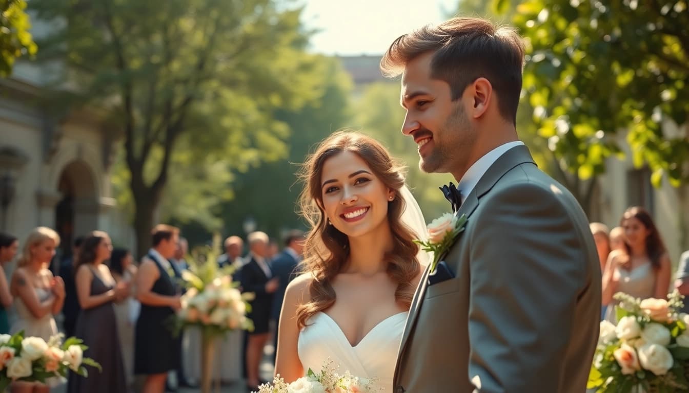 Fotografo Milano ritrae una coppia in un matrimonio all'aperto con dettagli eleganti e iconici.