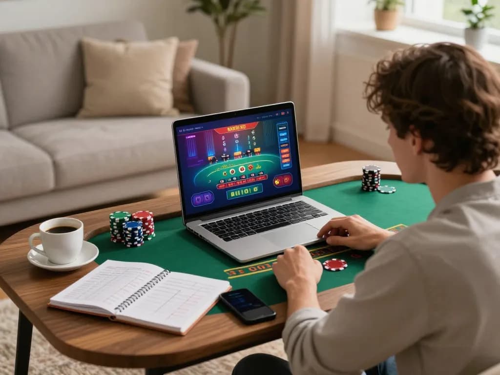 g28 player enjoying a live dealer blackjack game on a laptop in a cozy home setup