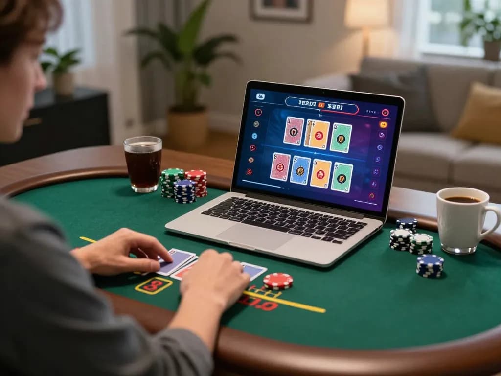 Tham gia trò chơi blackjack với người chia bài trực tiếp trên liên kết m88 từ một thiết lập tại nhà thoải mái với các quân bài chiến lược hiển thị